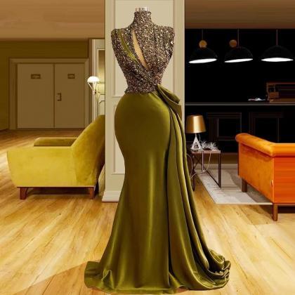 Green Prom Dresses, Sparkly Prom Dresses, Arabic..