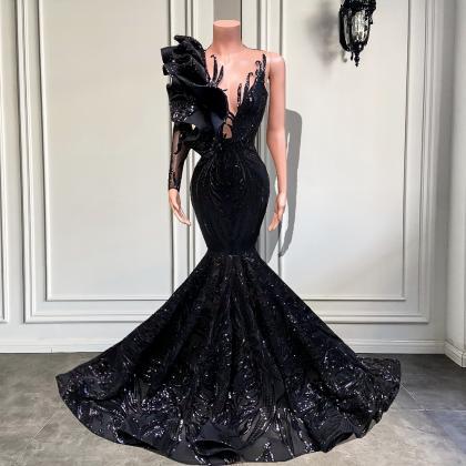 Black Prom Dresses, Mermaid Prom Dresses, Ruffle..
