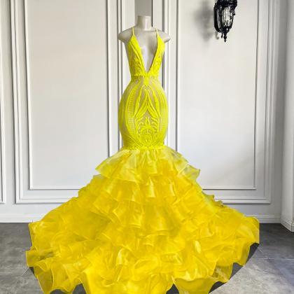 Yellow Prom Dresses, 2022 Prom Dresses, Lace..