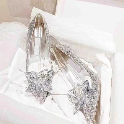 Crystal Pointed Tow High Chunky Heels Ankle Party..