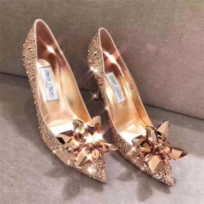 Crystal Pointed Tow High Chunky Heels Ankle Party..