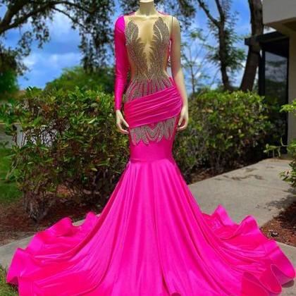 Sexy Open Back Pink Prom Dresses Mermaid 2022..
