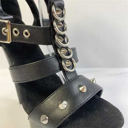 Strappy Black High Heels Chic Sandals Open Toe..