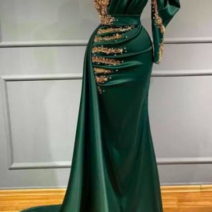 Charming Satin Dark Green Mermaid Evening Dress..