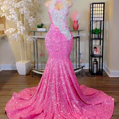 Charming Pink Sequins Prom Dresses 2023 Black..