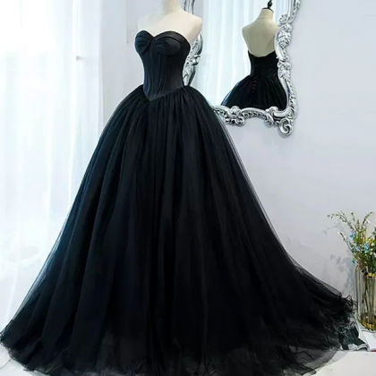 Gothic Black Tulle Prom Dresses 2023 Princess..