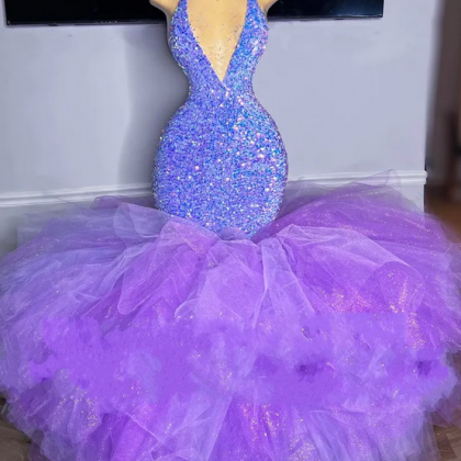 Purple Sequins Mermaid Prom Dress 2023 For Black..