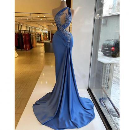 Blue Prom Dresses, Beaded Prom Dresses, Sexy Prom..