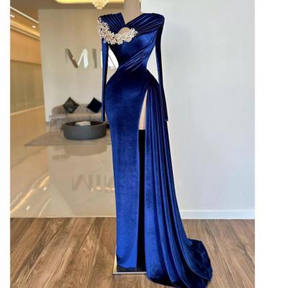 Royal Blue Prom Dresses, 2024 Velvet Prom Dresses,..