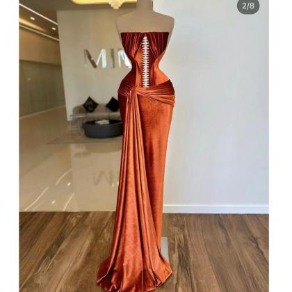 Velvet Prom Dresses, Arabic Prom Dresses, Crystal..