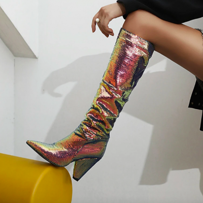 Slouch Wrinkle Women Boots Colorful Pointed Toe..