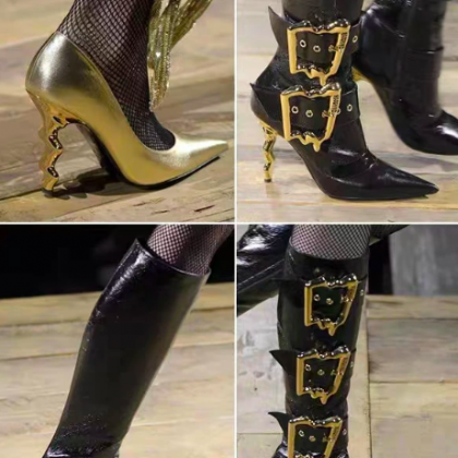 2024 Autumn And Winter Gold Buckle Design Knee..