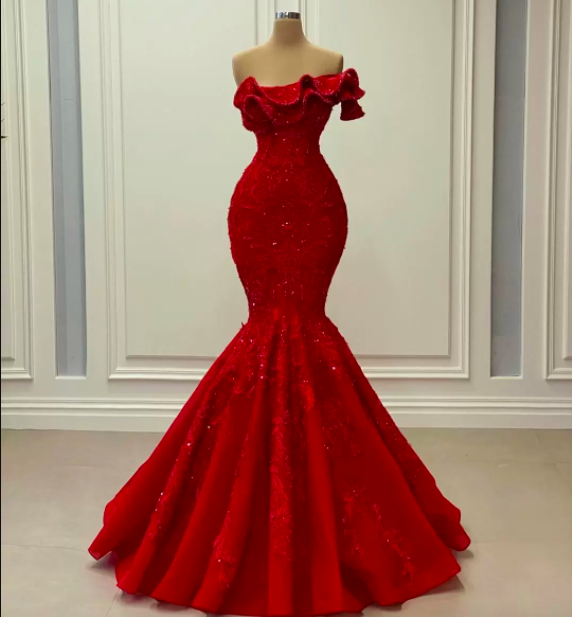 Arabic Aso Ebi Luxurious Mermaid Sexy Evening Dresses Lace Beaded Prom Dresses Vintage Formal Party Second Reception Gowns