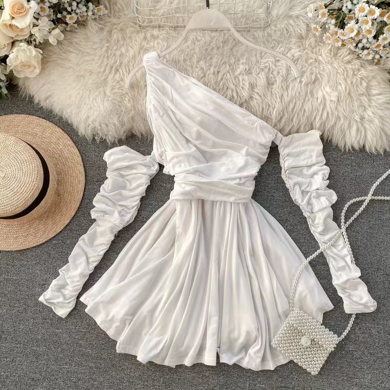 Elegant Empire Waist Off Shoulder Dress White Party Skirt