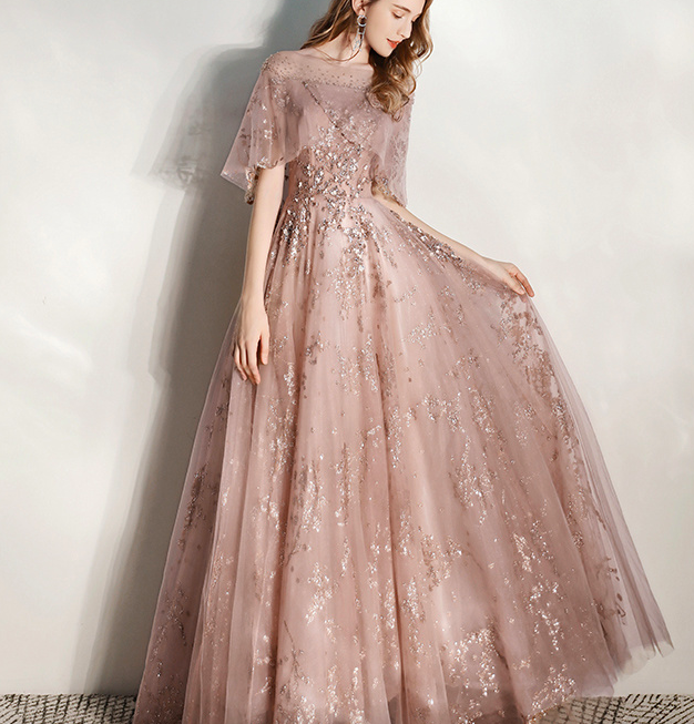 Luxury Fancy Evening Gowns For Red Carpet Elegant O-neck A-line Floor-length Shiny Glitter Lace Women Formal Dresses Luxury Fancy Evening Gowns For Red Carpet Elegant O-neck A-line Floor-length Shiny Glitter Lace Women Formal Dresses