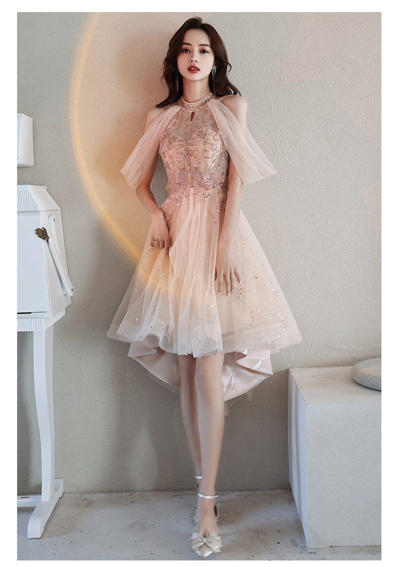 Sexy Halter Short Dresses 2021 Appliques Sequined Tulle High