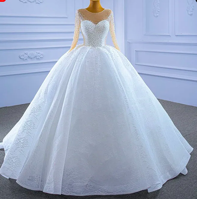 Luxury Princess Wedding Dress 2023 Sweetheart Sleeves Crystal Pearls Lace Bridal Formal Gown Arabic Dubai Custom Made Vestidos Noiva Robe De