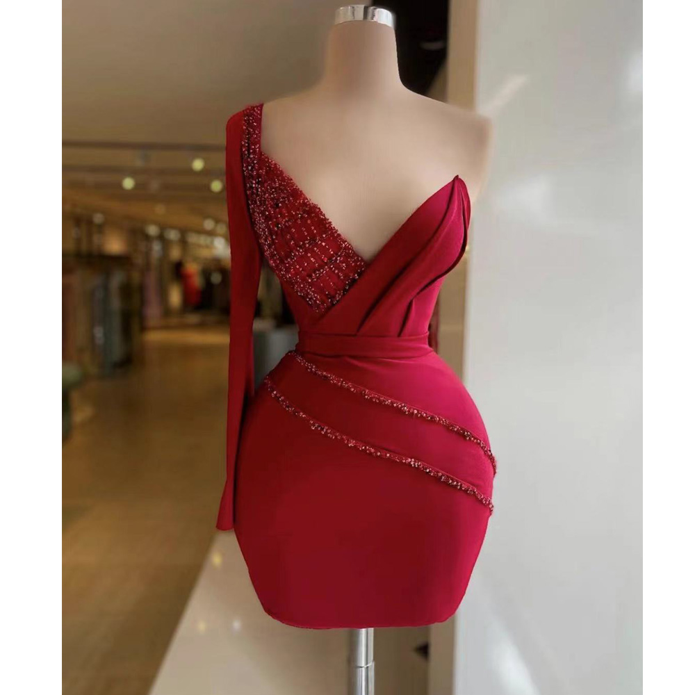 Red Prom Dresses, 2024 Prom Dresses, Sexy Evening Dresses, Party Dresses, One Shoulder Prom Dresses, Long Sleeve Evening Dresses, Satin Party
