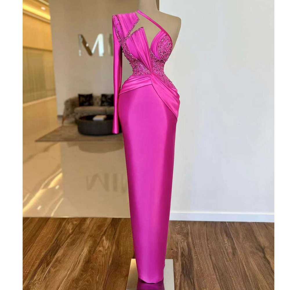 Pink Prom Dresses, Sexy Prom Dresses, Evening Dresses, Evening Gowns, Sexy Formal Dresses, Party Dresses, Beaded Prom Dresses, One Shoulder