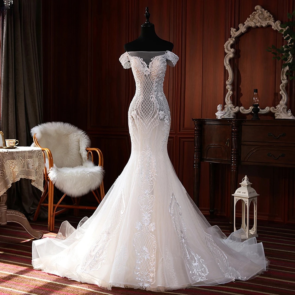 chinese dress ladies Corset Strapless Front Slit Back Lace-Up Tulle Wedding Dress with Applique
