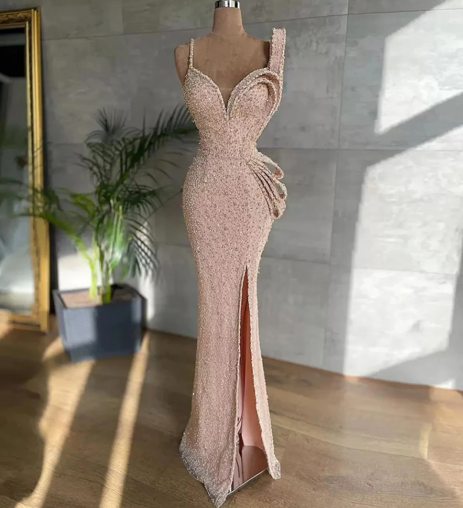 Elegant Sparkling Beading Square Collar Sleeveless High Split Pastoral Prom  Dresses Straps A-line Ev on Luulla