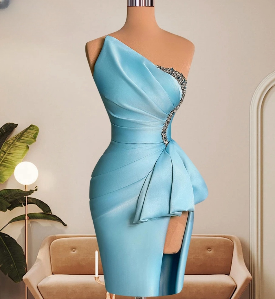 Elegant One Shoulder Soft Satin Short Prom Dress 2024 Dubai Side Slit Ruffles Graduation Party Dress Arabic Homecoming Dress Elegant One Shoulder Soft Satin Short Prom Dress 2024 Dubai Side Slit  Ruffles Graduation Party Dress on Luulla