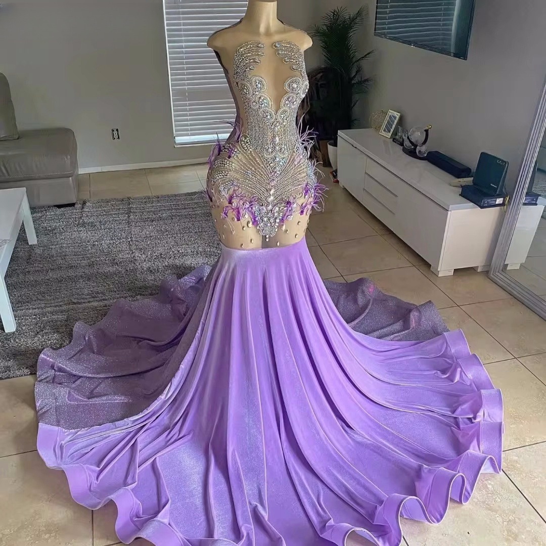 strapless open back dress Lavender Strapless Lace Ruched Mermaid Prom Dress with Slit main image 0
