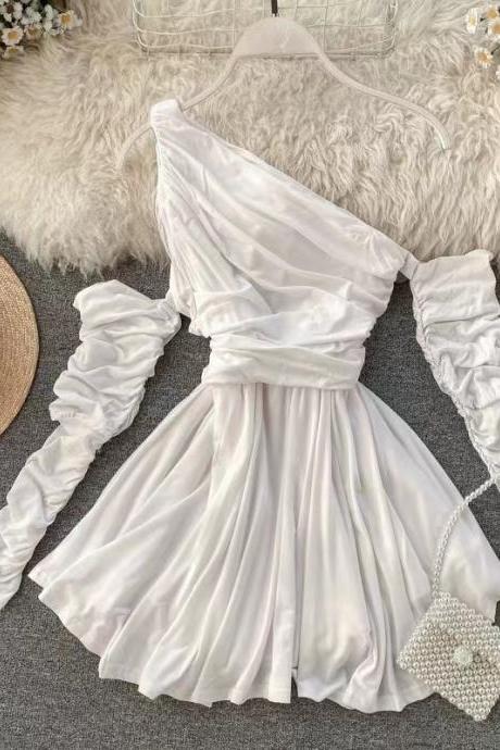 Elegant Empire Waist Off Shoulder Dress White Party Skirt