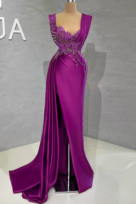 2022 Plus Size Arabic Aso Ebi Purple Mermaid Luxurious Evening Dresses Beaded Crystals Prom Formal Party Second Reception Birthday Engagement