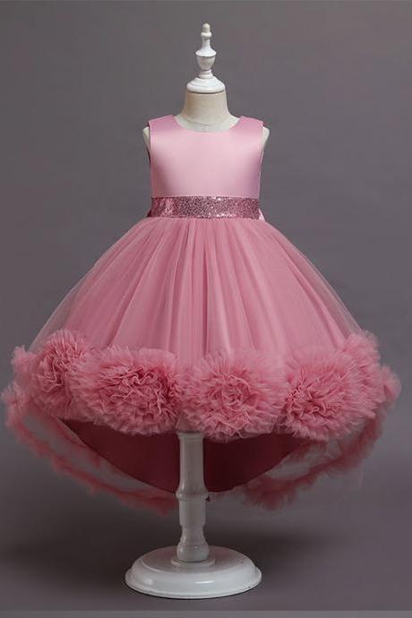 Pink Flower Girls Dresses, High Front And Low Back Flower Girls Dress, Ball Gown Girls Pageant Dresses, Girls Party Dresses, Sexy Flower Girls