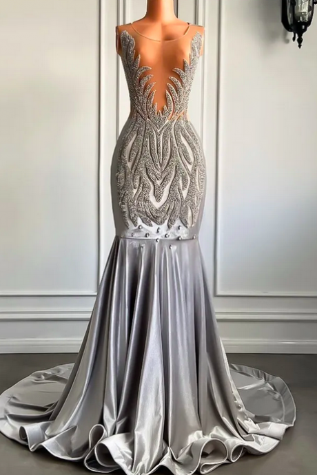 Sexy Sheer See Through Top Women Prom Dress Luxury Sparkly Diamond Silver Velvet Black Girl Mermaid Long Birthday Evening Gowns 2023 Robe De