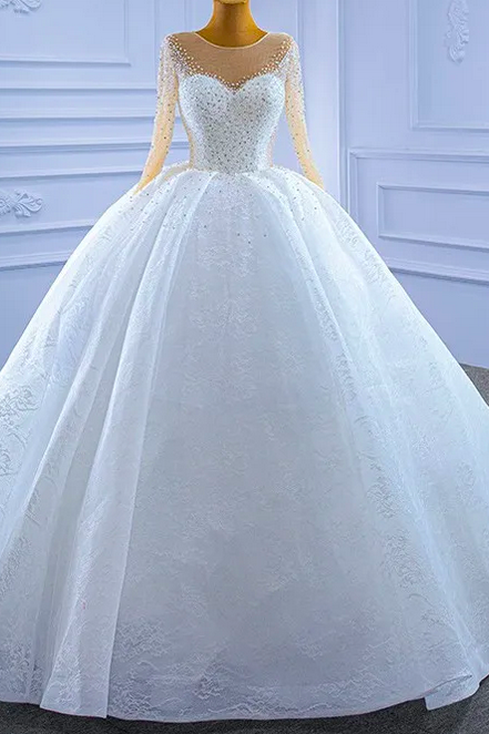 Luxury Princess Wedding Dress 2023 Sweetheart Sleeves Crystal Pearls Lace Bridal Formal Gown Arabic Dubai Custom Made Vestidos Noiva Robe De