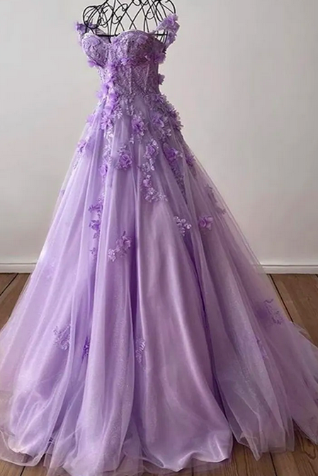 Sweet A-line Tulle Prom Birthday Dress 2023 Princess 3d Flower Lace Appliques Beads Evening Gowns Women Formal Dresses Robe De Soiree Customed