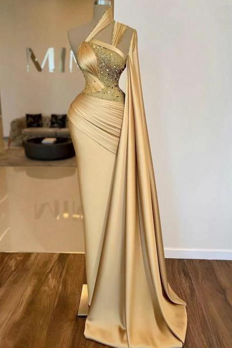 Golden Prom Dresses, Sexy Prom Dresses, Party Dresses, Evening Dresses, Sexy Formal Dresses, Long Sleeve Prom Dresses, Arabic Prom Dresses,