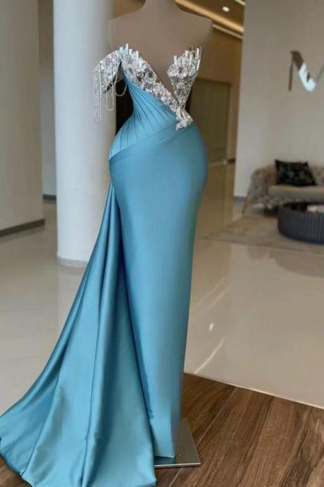 Crystal Prom Dresses, Beaded Prom Dresses, Crystal Evening Gowns, Beading Evening Dresses, Tassel Prom Dresses, Sheath Prom Dresses, Custom Make