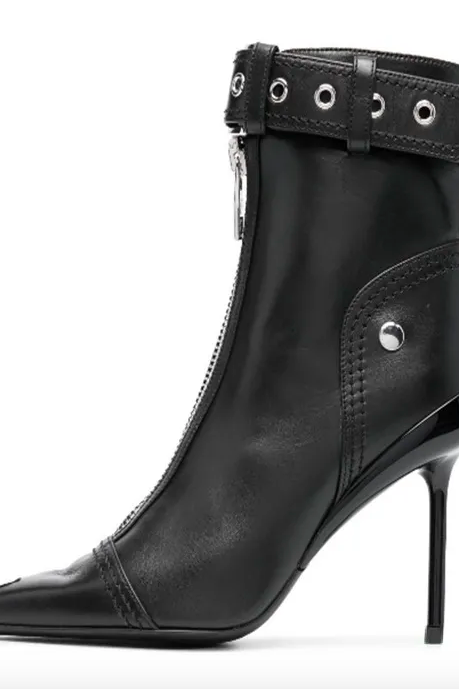 2023 Women&amp;#039;s European And American Style Sexy Thin High Heel Motorcycle Short Boots Women&amp;#039;s Belt Buckle Zipper Boots