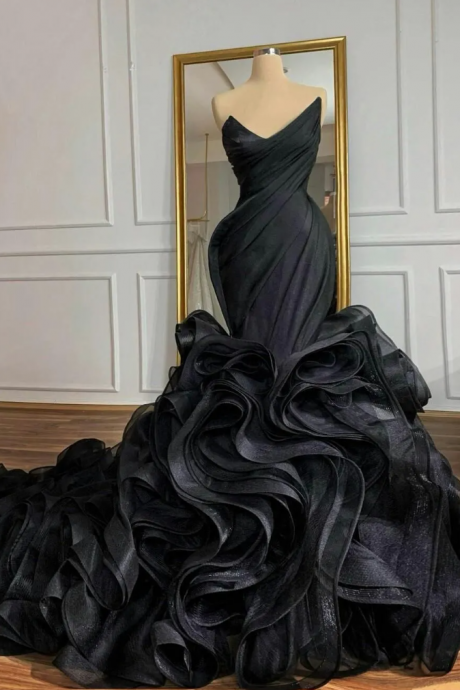 black mermaid wedding dress with sleeves Vintage Inspired Gothic Black Lace Beaded Mermaid Wedding Dress Plus Size Size 22W / Black / With Choker +Gloves main image 1