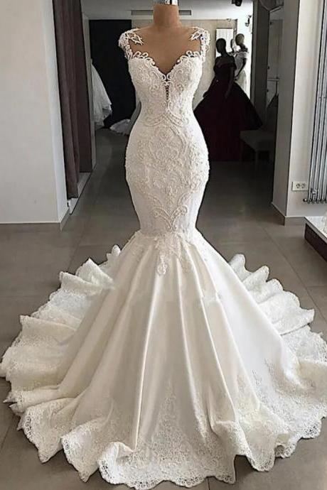 Vintage Mermaid Halter Satin Lace With Veil Long Wedding Dresses