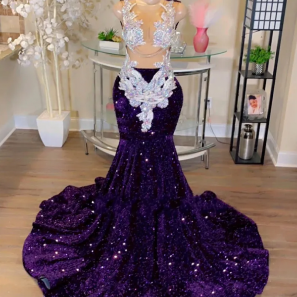 Long Formal Lavender Dress Sparkly Sequined Mermaid Evening Dresses For  Girls From Haiyan4419,